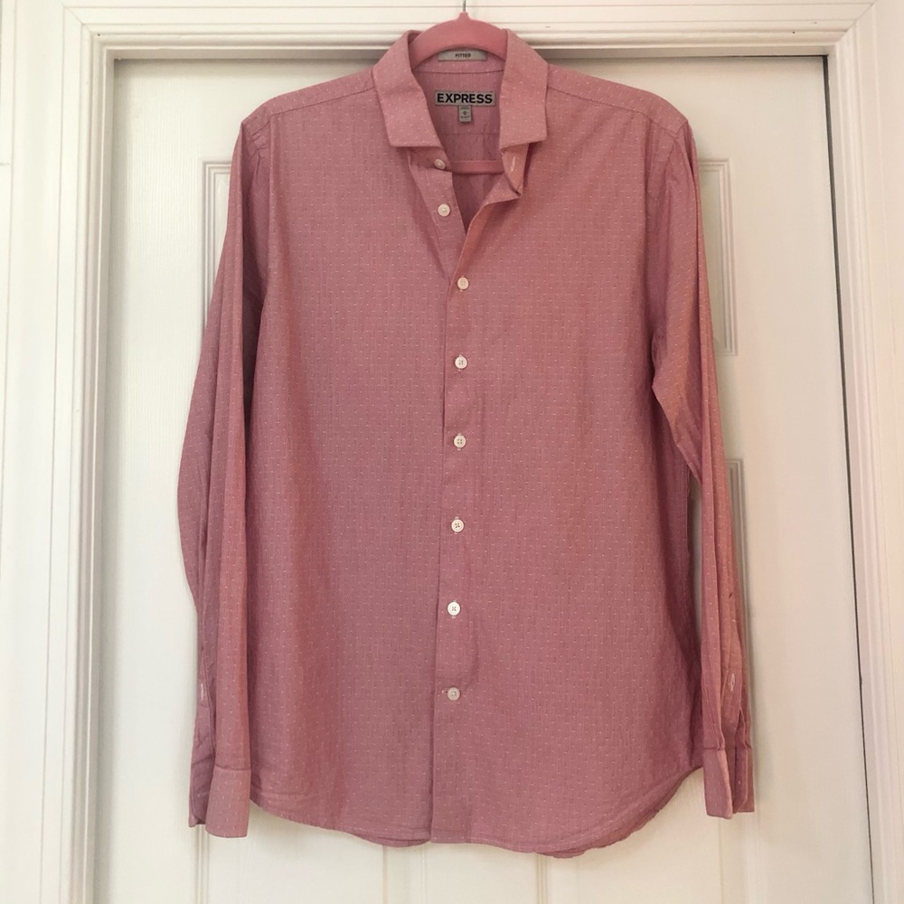 Men’s Express Fitted Red Button-Down Long Sleeve … - image 1